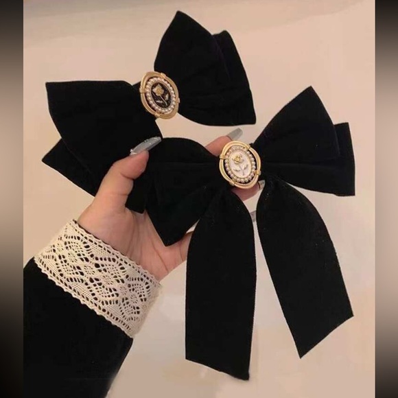 Set of 2 Black Velvet Detail Hair Clips - Picture 1 of 6
